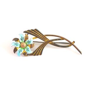 SYMMETALLIC 925 Silver & 14K GOLD  Vintage Enamel Flower Brooch Pin